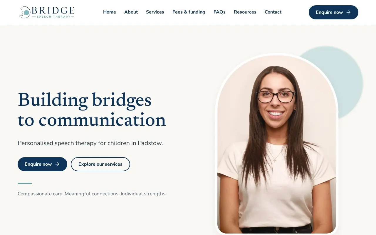 bridgespeechtherapy.com.au homepage